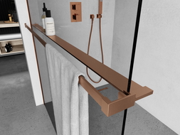 Mexen polica na sprchovú stenu s lištou na uteráky, leštená meď - 800-02-65