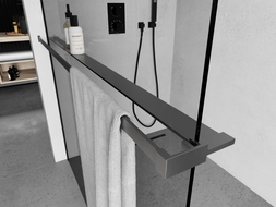 Mexen polička do sprchovej steny s tyčou na uteráky, brúsená gun gray - 800-02-66