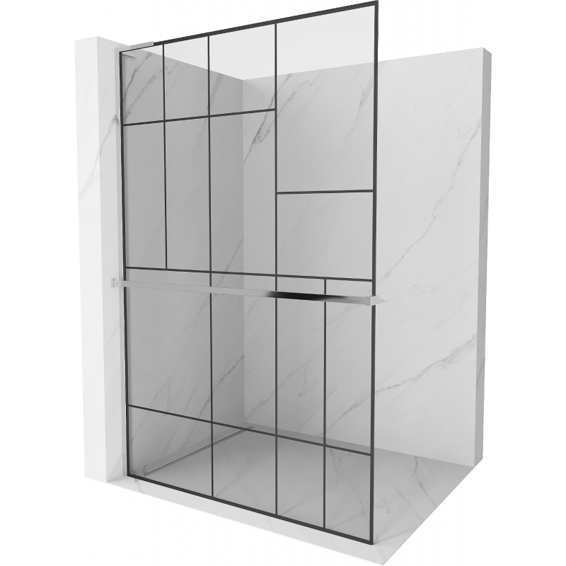 Mexen Kioto+ L sprchová zástena s poličkou Walk-in 90 x 200 cm, čierny vzor, chróm - 800-090-123-01-78