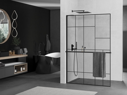 Mexen Kioto+ L sprchový panel s poličkou Walk-in 70 x 200 cm, čierny vzor, čierny - 800-070-123-70-78