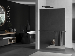 Mexen Kioto+ L sprchový panel so sklenenou poličkou Walk-in 110 x 200 cm, zrkadlo, gun metal - 800-110-123-95-50