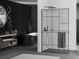 Mexen Kioto+ L sprchová stena s poličkou Walk-in 70 x 200 cm, čierny vzor, gun metal - 800-070-123-95-78