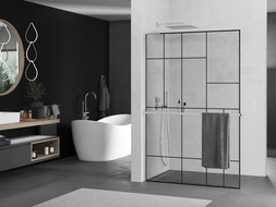 Mexen Kioto+ L sprchový panel so stenou Walk-in 100 x 200 cm, čierny vzor, matný nikl - 800-100-123-97-78