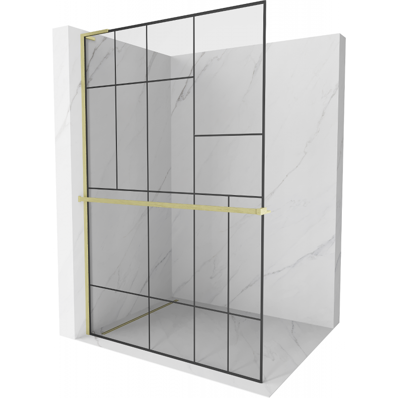 Mexen Kioto+ L sprchová stena s poličkou Walk-in 80 x 200 cm, čierny vzor, zlatý kartáčovaný - 800-080-123-55-78