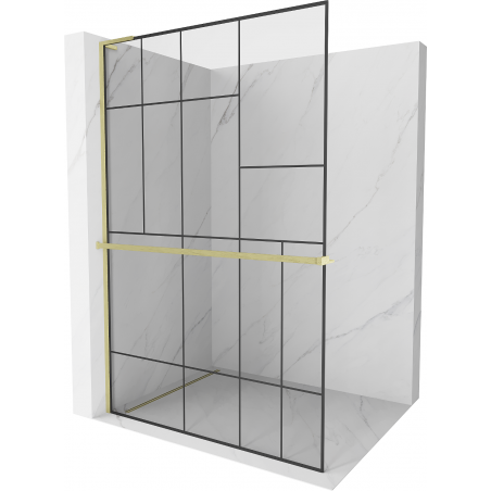 Mexen Kioto+ L sprchová stena s poličkou Walk-in 80 x 200 cm, čierny vzor, zlatý kartáčovaný - 800-080-123-55-78