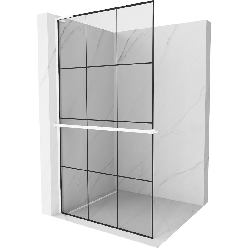 Mexen Kioto+ L sprchová stena s policou Walk-in 100 x 200 cm, čierna mriežka, biela - 800-100-123-20-77