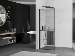 Mexen Kioto+ L sprchová zástena s poličkou Walk-in 70 x 200 cm, čierny vzor, čierna - 800-070-123-70-77