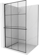 Mexen Kioto+ L sprchová stena s poličkou Walk-in 120 x 200 cm, čierna mriežka, čierna - 800-120-123-70-77