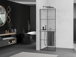 Mexen Kioto+ L sprchová stena s poličkou Walk-in 70 x 200 cm, čierny vzor, gun metal - 800-070-123-95-77