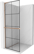 Mexen Kioto+ L sprchová stena s poličkou Walk-in 70 x 200 cm, čierny vzor, brúsená meď - 800-070-123-65-77