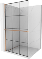 Mexen Kioto+ L sprchová stěna s policí Walk-in 100 x 200 cm, černý vzor, kartáčovaná měď - 800-100-123-65-77