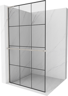 Mexen Kioto+ L sprchová stena s poličkou Walk-in 100 x 200 cm, čierny vzor, kartáčovaný nikl - 800-100-123-97-77