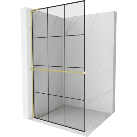 Mexen Kioto+ L sprchová stena s poličkou Walk-in 100 x 200 cm, čierny vzor, zlatá brúsená - 800-100-123-55-77
