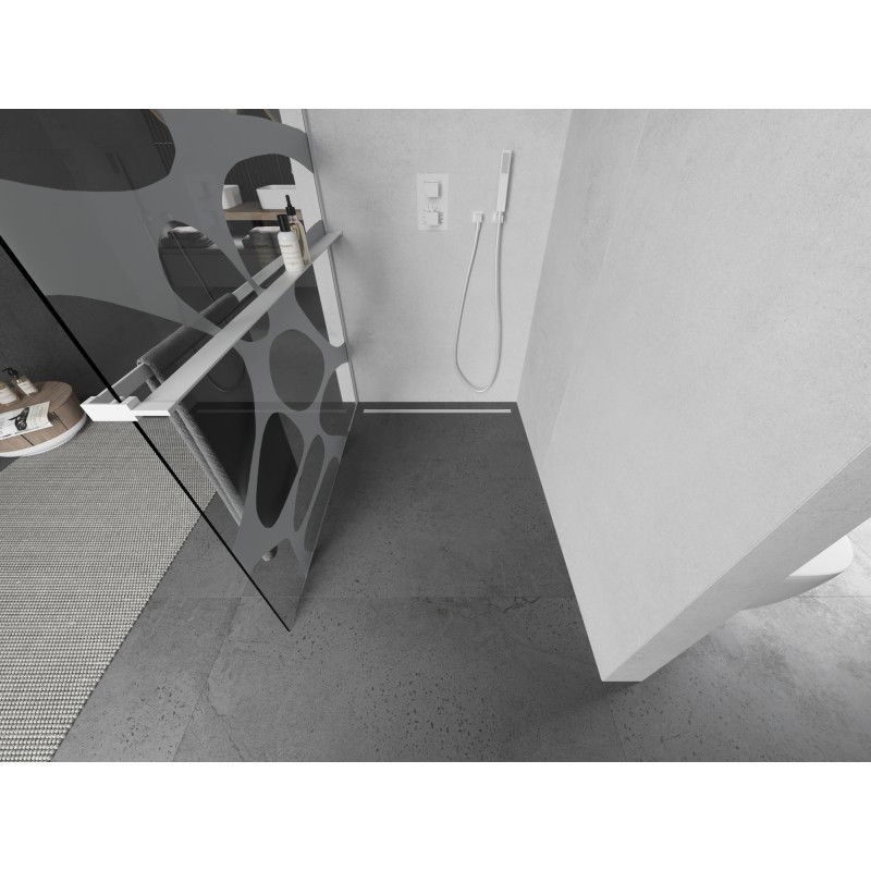 Mexen Kioto+ L sprchová stena s poličkou Walk-in 90 x 200 cm, biela vlna, biela - 800-090-123-20-97