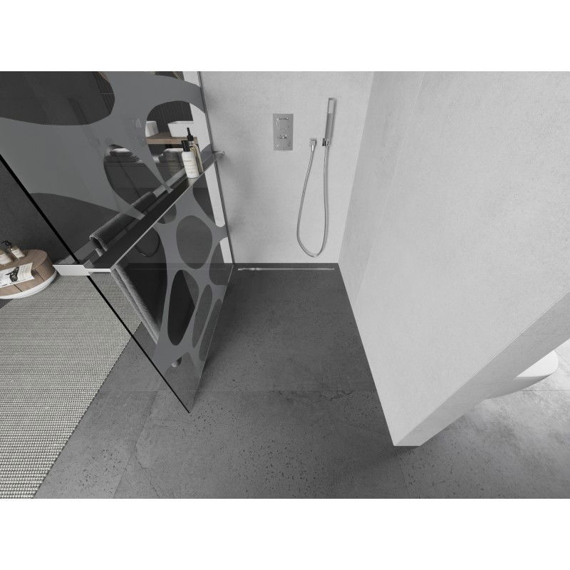 Mexen Kioto+ L sprchová stena s poličkou Walk-in 100 x 200 cm, biela vlna, chróm - 800-100-123-01-97