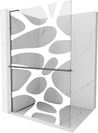 Mexen Kioto+ L sprchová stena s poličkou Walk-in 70 x 200 cm, biely vzor, gun metal - 800-070-123-95-97
