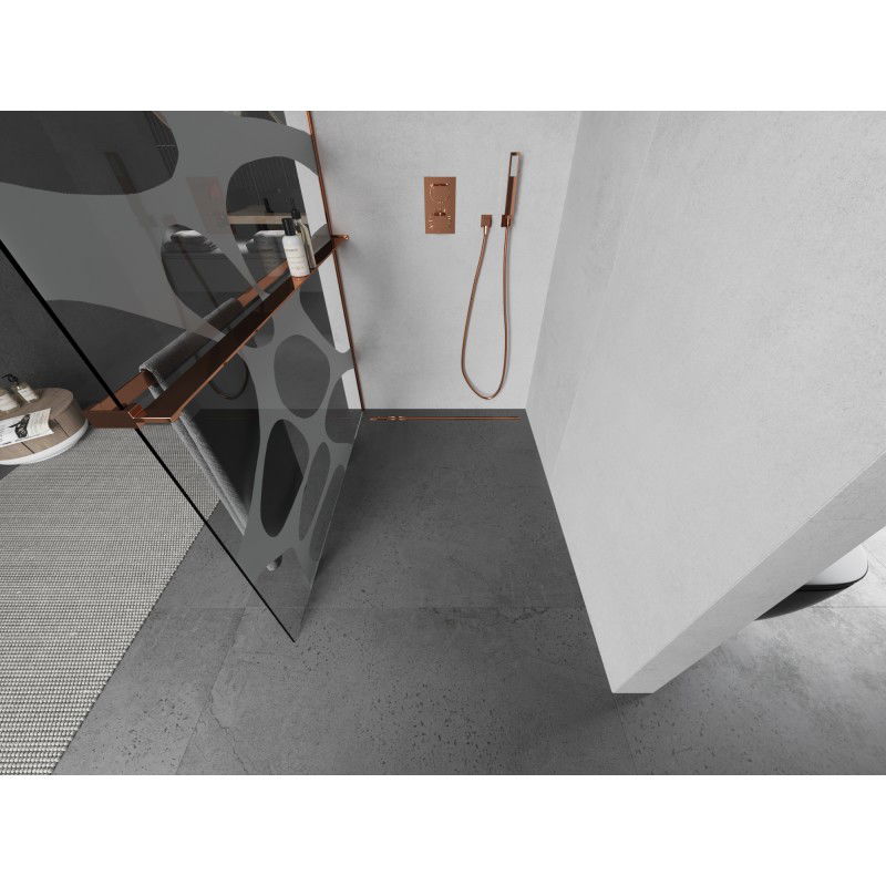 Mexen Kioto+ L sprchová stena s poličkou Walk-in 70 x 200 cm, biela vlna, ružové zlato - 800-070-123-60-97