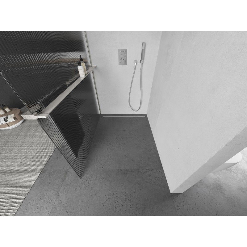 Mexen Kioto+ sprchová stena s poličkou Walk-in 70 x 200 cm, prúžky, brúsený nikel - 800-070-121-97-09