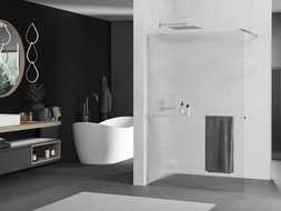 Mexen Kioto+ sprchový panel so sklenenou poličkou Walk-in 90 x 200 cm, číra, brúsený niklový - 800-090-121-97-09