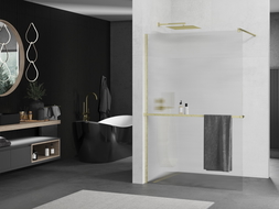 Mexen Kioto+ sprchová zástena s poličkou Walk-in 70 x 200 cm, číra, zlato kartáčované - 800-070-121-55-09