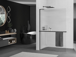 Mexen Kioto+ L sprchová stena s policou Walk-in 100 x 200 cm, prúžkované, čierna - 800-100-123-70-09