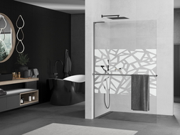 Mexen Kioto+ L sprchová stena s poličkou Walk-in 70 x 200 cm, biely vzor, gun metal - 800-070-123-95-85