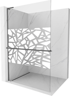 Mexen Kioto+ L sprchová stena s policou Walk-in 90 x 200 cm, biely vzor, gun metal - 800-090-123-95-85