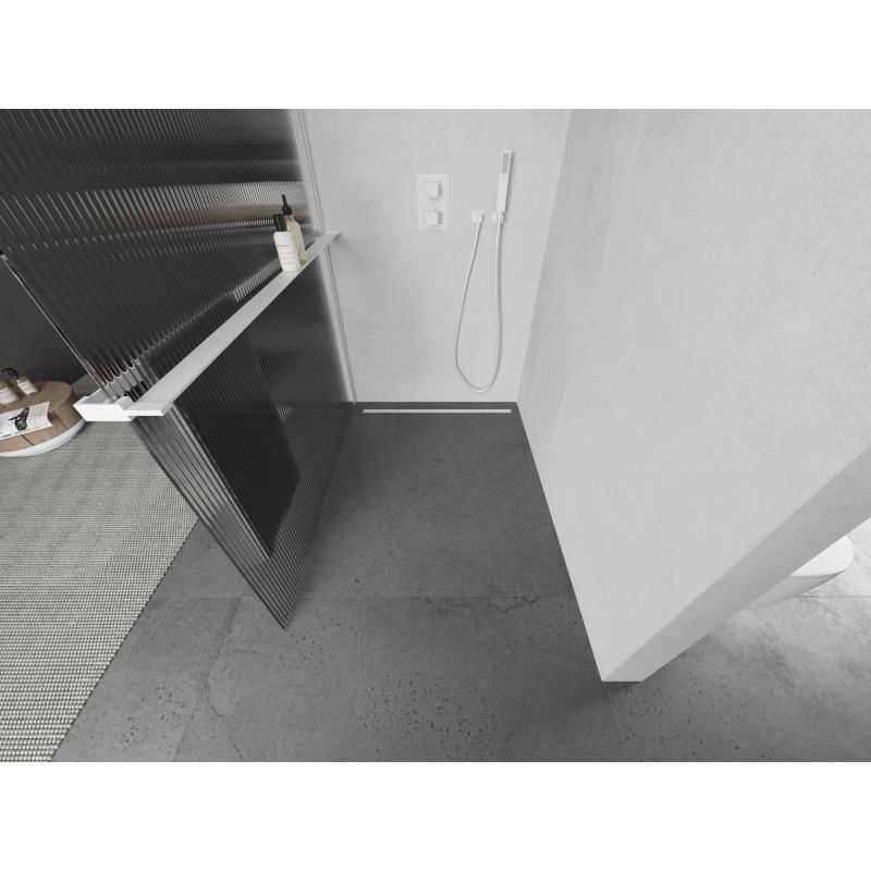 Mexen Kioto+ sprchová stena s poličkou Walk-in 100 x 200 cm, prúžky, biela - 800-100-121-20-09