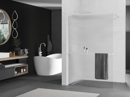 Mexen Kioto+ sprchová stena s poličkou Walk-in 100 x 200 cm, prúžky, biela - 800-100-121-20-09