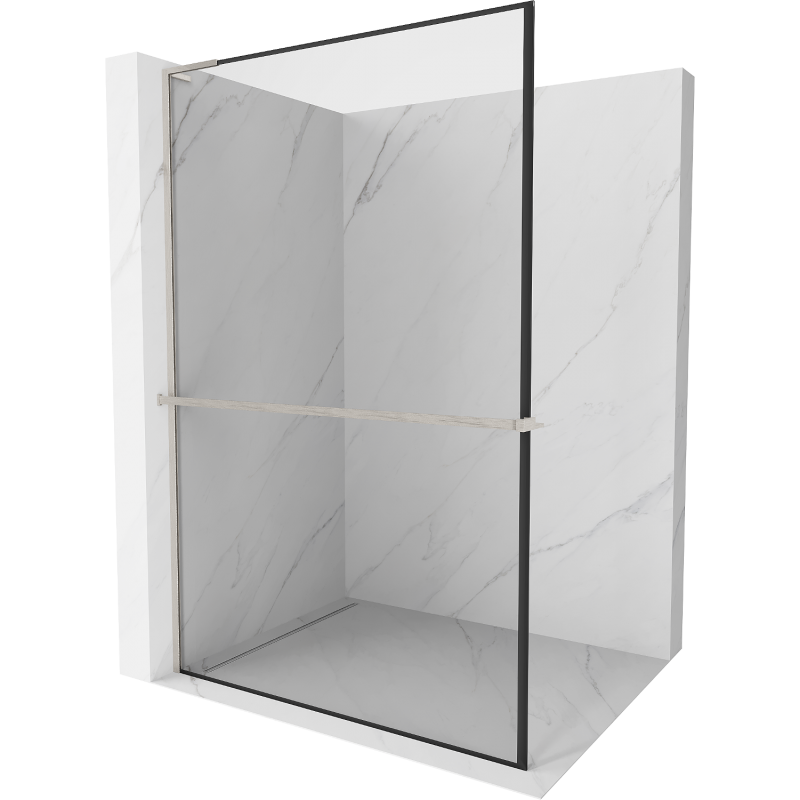 Mexen Kioto+ L sprchová stena s policou Walk-in 90 x 200 cm, čierny rám, brúsený nikel - 800-090-123-97-70