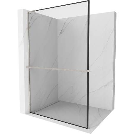 Mexen Kioto+ L sprchová stena s policou Walk-in 90 x 200 cm, čierny rám, brúsený nikel - 800-090-123-97-70