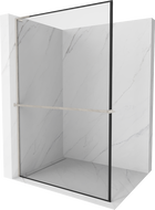 Mexen Kioto+ L sprchová stena s poličkou Walk-in 90 x 200 cm, čierny vzor, brúsený nikl - 800-090-123-97-70