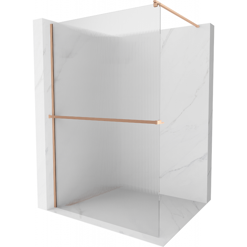 Mexen Kioto+ sprchová stena s poličkou Walk-in 70 x 200 cm, prúžky, brúsená meď - 800-070-121-65-09