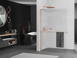 Mexen Kioto+ L sprchová stena s poličkou Walk-in 70 x 200 cm, matné, brúsené bronz - 800-070-123-65-09