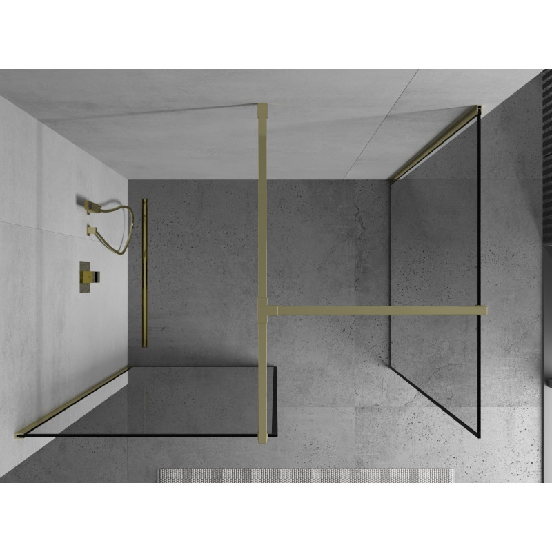 Mexen Kioto sprchová stena Walk-in 80 x 80 cm, čierny rámik, zlatá - 800-080-202-50-70-080