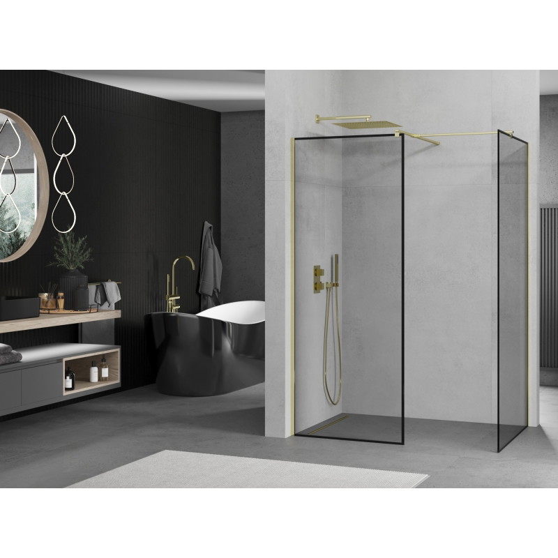 Mexen Kioto sprchová stena Walk-in 80 x 80 cm, čierny rámik, zlatá - 800-080-202-50-70-080