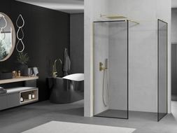 Mexen Kioto sprchová stena Walk-in 80 x 80 cm, čierny rámik, zlatá - 800-080-202-50-70-080