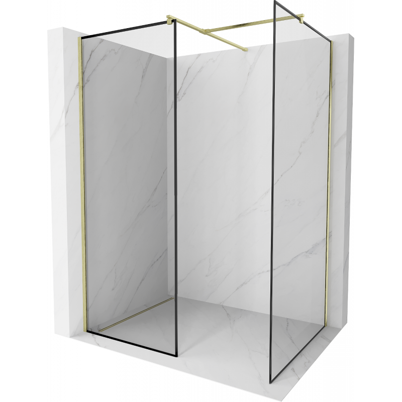 Mexen Kioto sprchová stena Walk-in 90 x 90 cm, čierny vzor, zlatá brúsená - 800-090-202-55-70-090