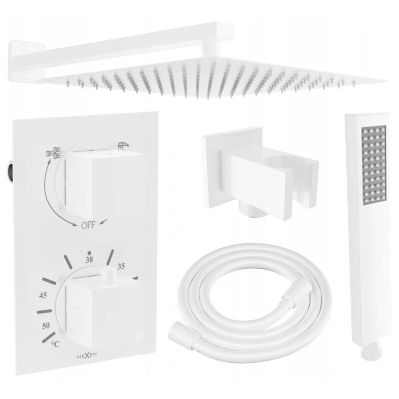 Mexen Cube DR02 podomietková sprchová sada s dažďovou hlavicou 30 cm, biela - 77502DR0230-20