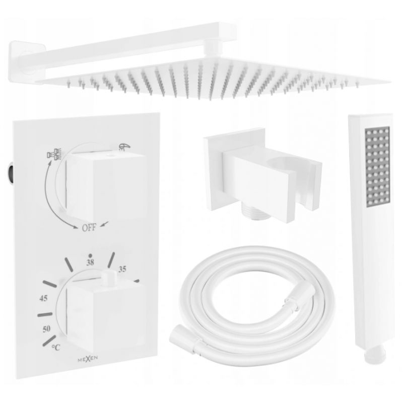 Mexen Cube DR02 podomietková sprchová súprava s dažďovou hlavicou 30 cm, biela - 77502DR0230-20