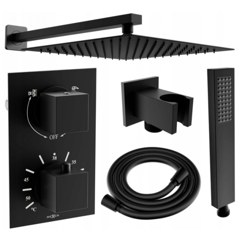 Mexen Cube DR02 podomietkový sprchový set s dažďovou sprchou 25 cm, čierny - 77502DR0225-70