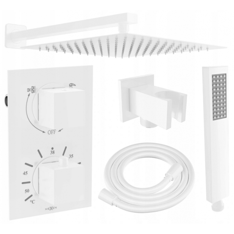 Mexen Cube DR02 podomietková sprchová súprava s dažďovým sprchovým setom 25 cm, biela - 77502DR0225-20