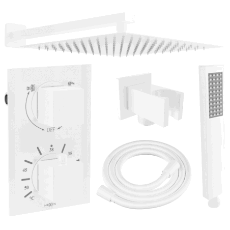 Mexen Cube DR02 sada podomietkovej sprchy s dažďovou sprchou 25 cm, biela - 77502DR0225-20