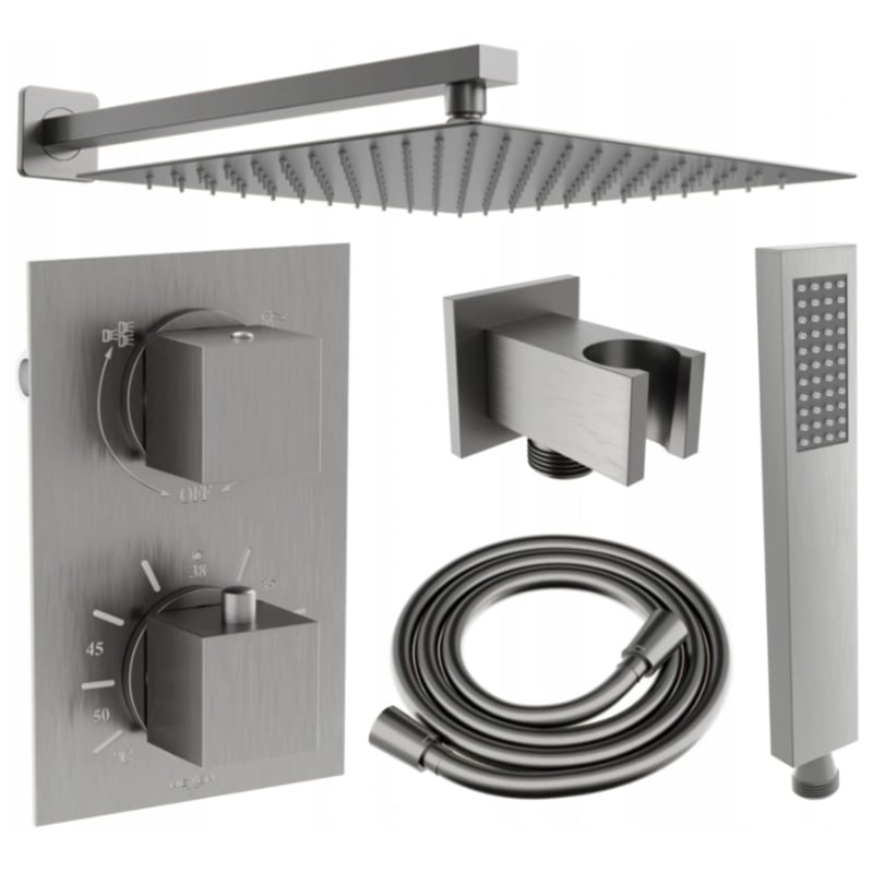 Mexen Cube DR02 podomietková sprchová sada s dažďovou hlavicou 25 cm, brúsená tmavosivá - 77502DR0225-66