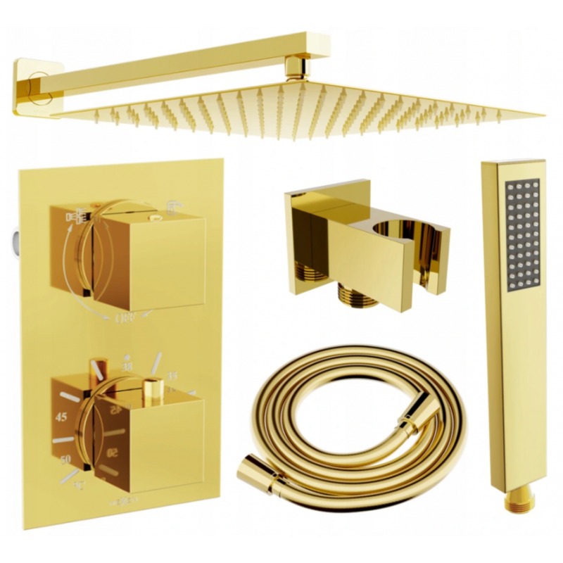 Mexen Cube DR02 sprchová súprava pre podomietkovú inštaláciu z dažďová sprcha 25 cm, zlatá - 77502DR0225-50