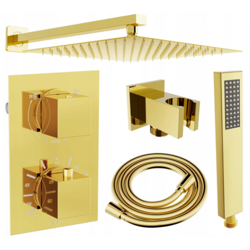 Mexen Cube DR02 sprchový set podomietkový s dažďovou sprchou 25 cm, zlatý - 77502DR0225-50