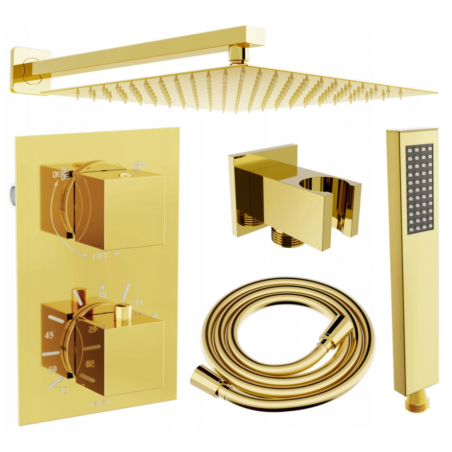 Mexen Cube DR02 sprchová súprava pre podomietkovú inštaláciu z dažďová sprcha 25 cm, zlatá - 77502DR0225-50