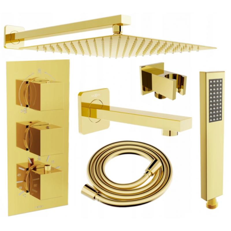 Mexen Cube DR02 vstavaná vaňovo-sprchová sada s dažďovou sprchou 30 cm, zlatá - 77503DR0230-50
