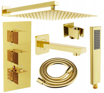 Mexen Cube DR02 podomietkový vaňovo-sprchový set s dažďovou sprchou 30 cm, zlatý - 77503DR0230-50