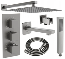 Mexen Cube DR02 vaňovo-sprchová sada podomietková s dažďovou hlavicou 30 cm, brúsená gun gray - 77503DR0230-66